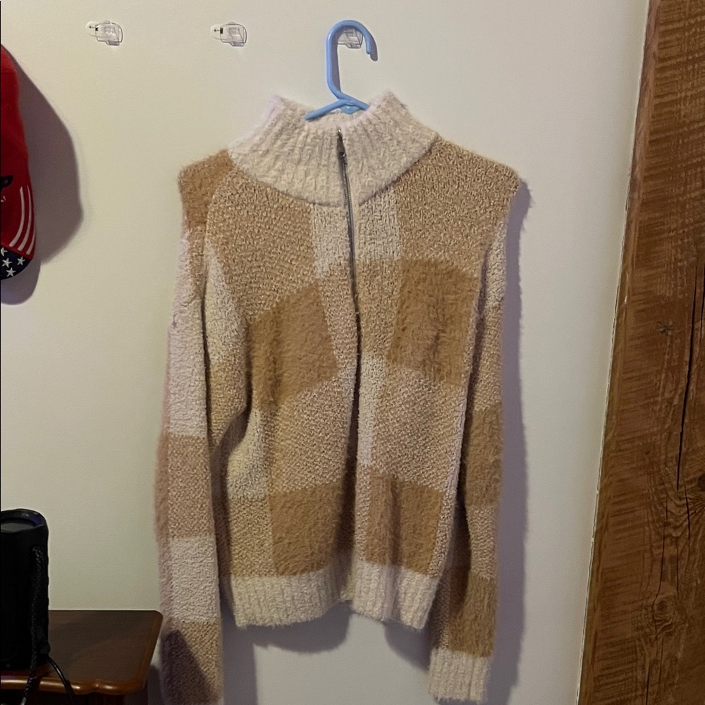 No Boundaries Tan and Cream Cowl Neck Sweater